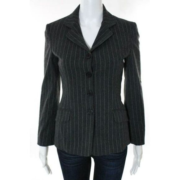 MOSCHINO JEANS Pants - MOSCHINO JEANS Gray Wool Long Sleeve Notched Lapel Blazer Jacket Sz 4